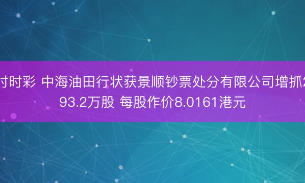 时时彩 中海油田行状获景顺钞票处分有限公司增抓293.2万股 每股作价8.0161港元