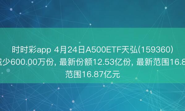 时时彩app 4月24日A500ETF天弘(159360)份额减少600.00万份， 最新份额12.53亿份， 最新范围16.87亿元